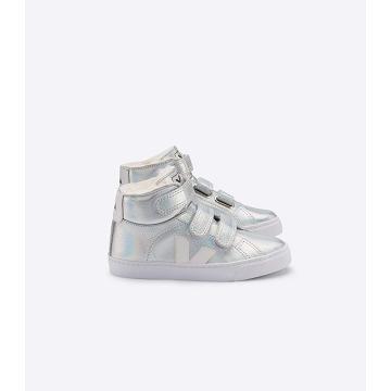 Veja ESPLAR MID FURED LEATHER Kids' High Tops Silver/White | NZ 693CTV